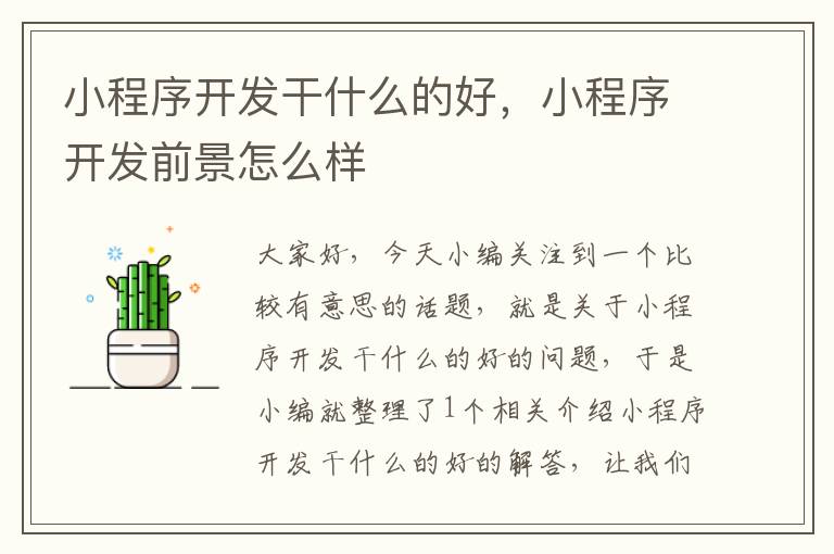 小程序开发干什么的好,小程序开发前景怎么样