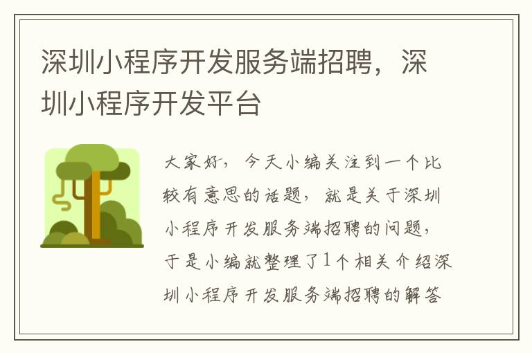 深圳小程序开发服务端招聘,深圳小程序开发平台