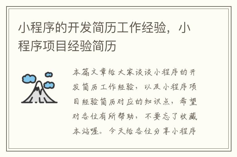 小程序的开发简历工作经验,小程序项目经验简历