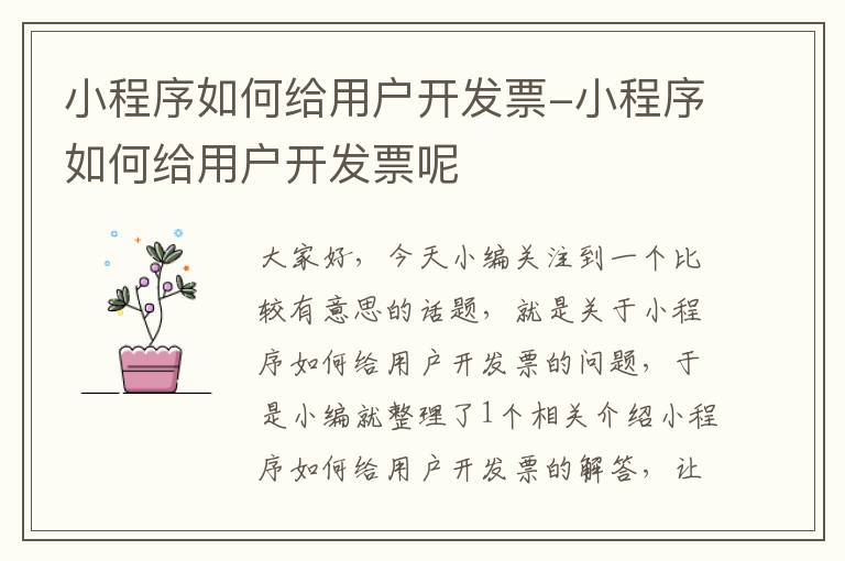小程序如何给用户开发票-小程序如何给用户开发票呢