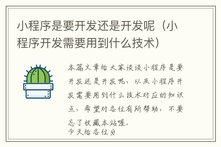 小程序是要开发还是开发呢(小程序开发需要用到什么技术)