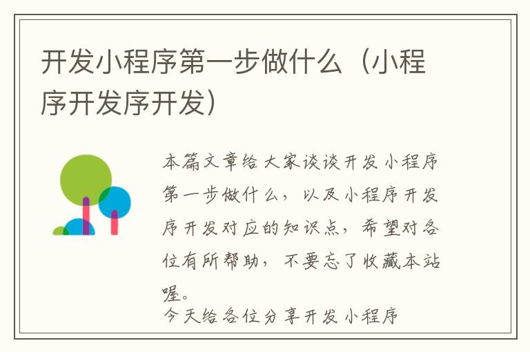 开发小程序第一步做什么(小程序开发序开发)