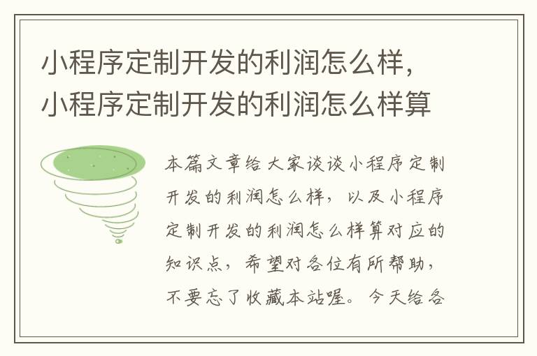 小程序定制开发的利润怎么样,小程序定制开发的利润怎么样算