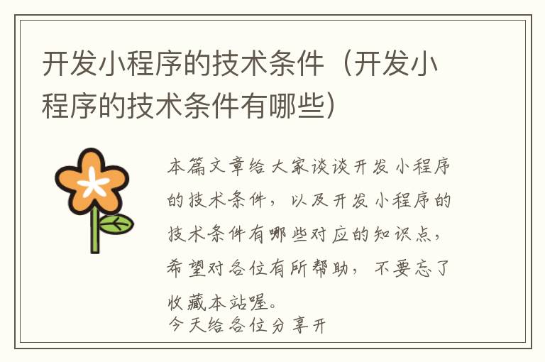 开发小程序的技术条件(开发小程序的技术条件有哪些)
