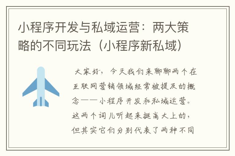 小程序开发与私域运营:两大策略的不同玩法(小程序新私域)