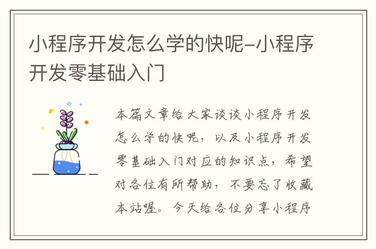 小程序开发怎么学的快呢-小程序开发零基础入门