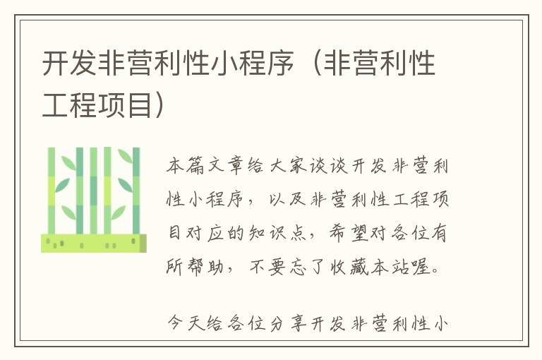 开发非营利性小程序(非营利性工程项目)