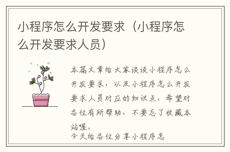 小程序怎么开发要求（小程序怎么开发要求人员）