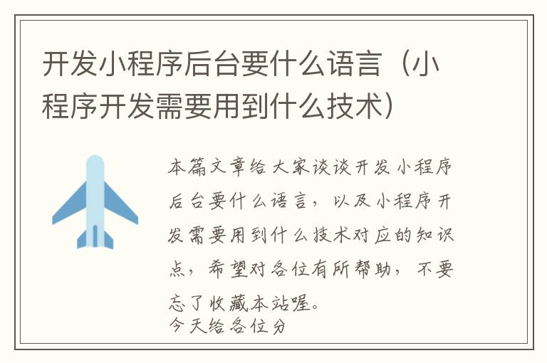 开发小程序后台要什么语言(小程序开发需要用到什么技术)