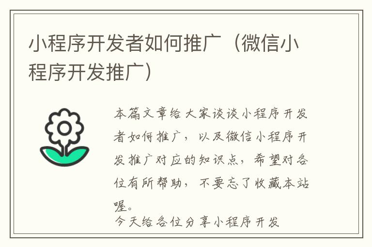 小程序开发者如何推广(微信小程序开发推广)
