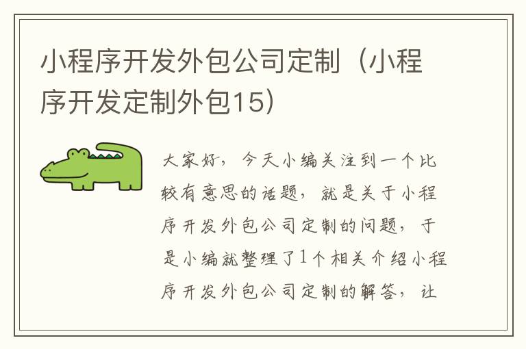 小程序开发外包公司定制(小程序开发定制外包15)