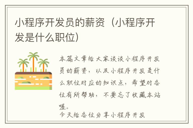 小程序开发员的薪资(小程序开发是什么职位)