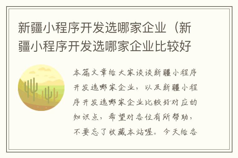 新疆小程序开发选哪家企业(新疆小程序开发选哪家企业比较好)