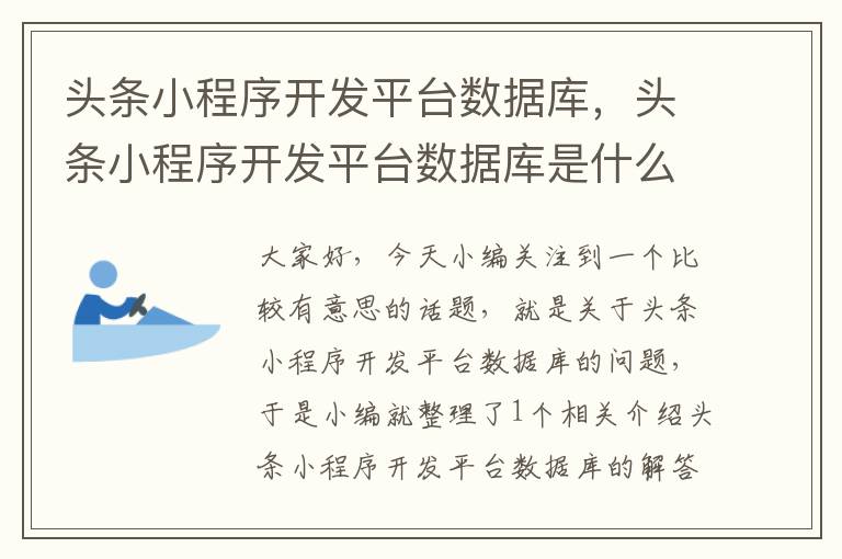 头条小程序开发平台数据库，头条小程序开发平台数据库是什么