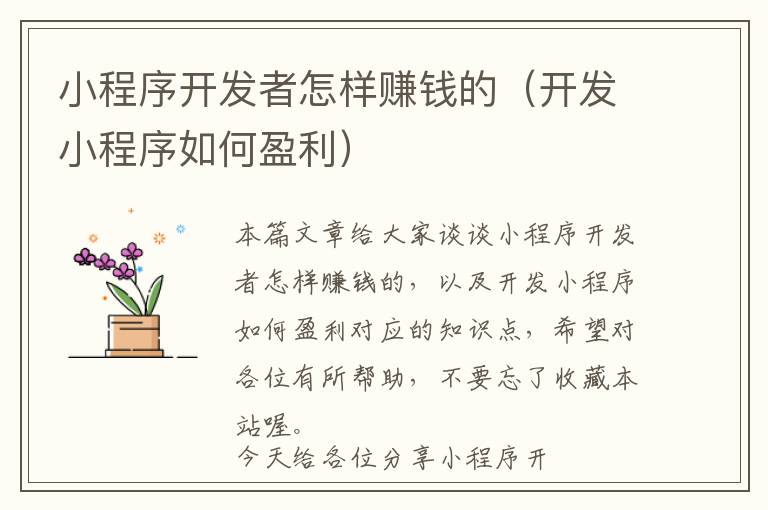 小程序开发者怎样赚钱的(开发小程序如何盈利)