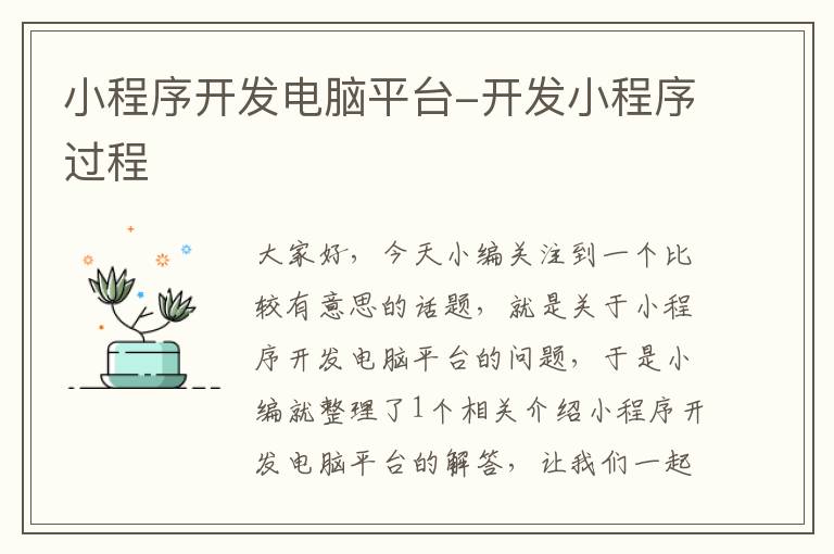 小程序开发电脑平台-开发小程序过程
