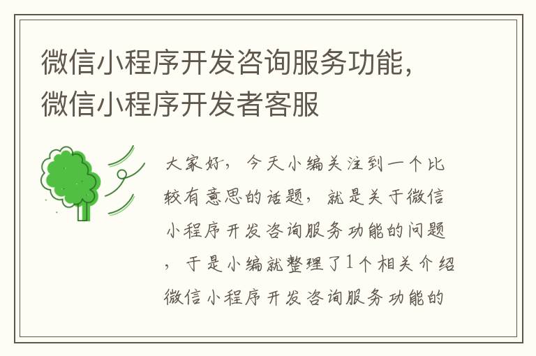 微信小程序开发咨询服务功能,微信小程序开发者客服
