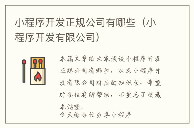 小程序开发正规公司有哪些(小程序开发有限公司)