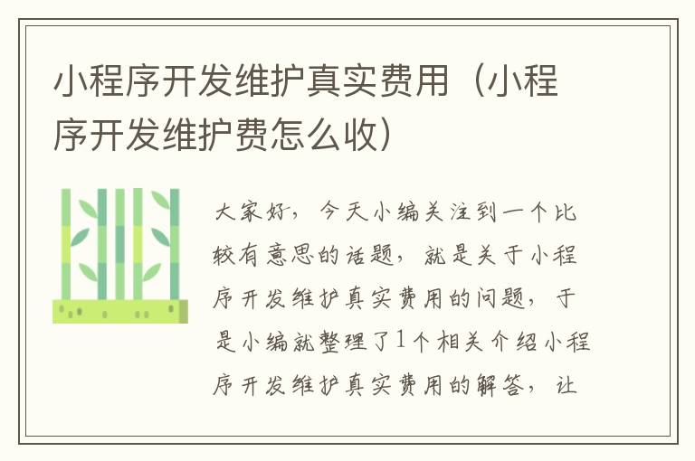 小程序开发维护真实费用(小程序开发维护费怎么收)