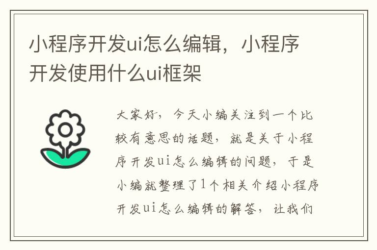 小程序开发ui怎么编辑,小程序开发使用什么ui框架