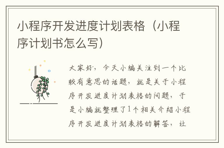 小程序开发进度计划表格(小程序计划书怎么写)