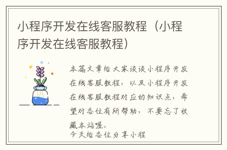 小程序开发在线客服教程(小程序开发在线客服教程)