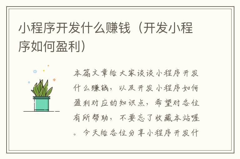 小程序开发什么赚钱(开发小程序如何盈利)