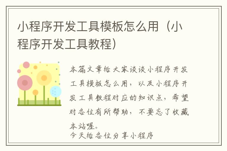 小程序开发工具模板怎么用(小程序开发工具教程)