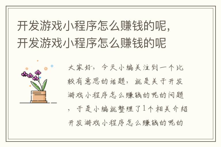 开发游戏小程序怎么赚钱的呢,开发游戏小程序怎么赚钱的呢