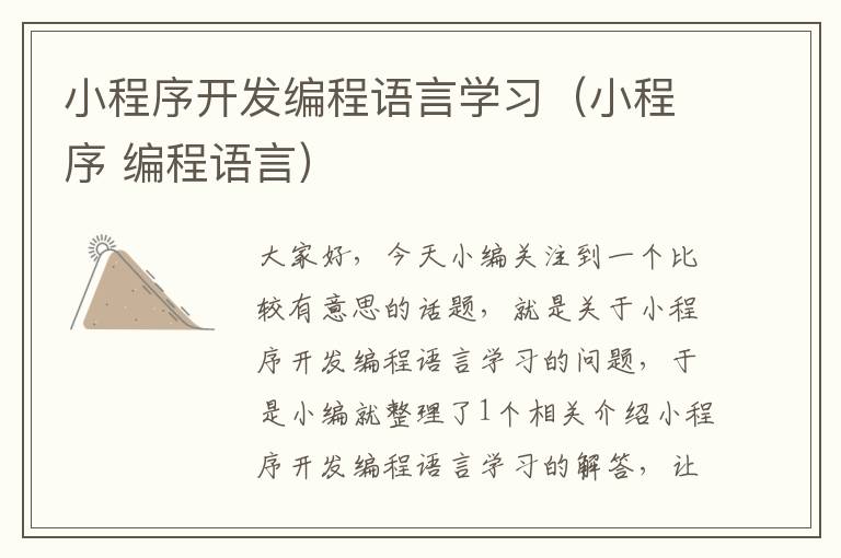 小程序开发编程语言学习(小程序 编程语言)