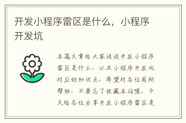 开发小程序雷区是什么,小程序开发坑