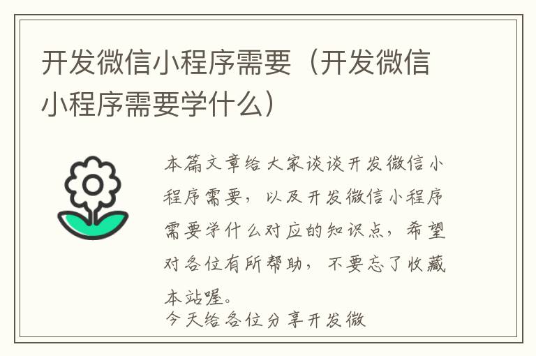 开发微信小程序需要(开发微信小程序需要学什么)