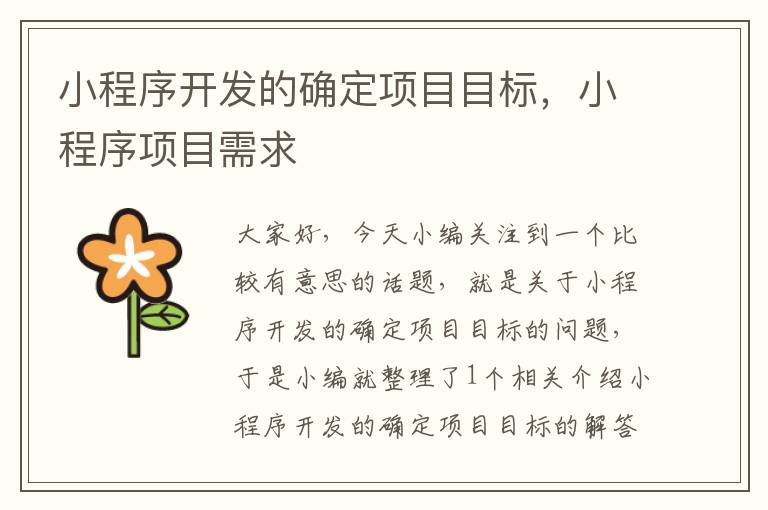 小程序开发的确定项目目标,小程序项目需求