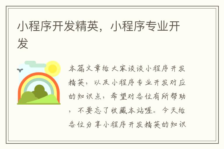 小程序开发精英,小程序专业开发