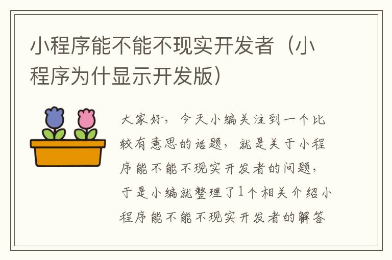 小程序能不能不现实开发者(小程序为什显示开发版)