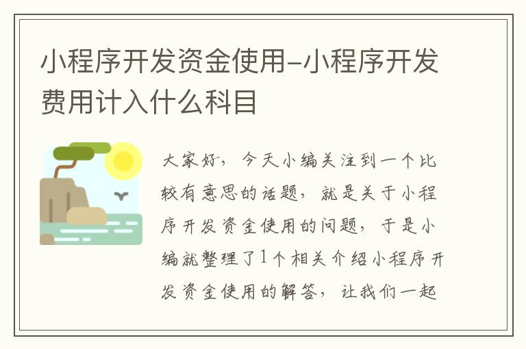 小程序开发资金使用-小程序开发费用计入什么科目