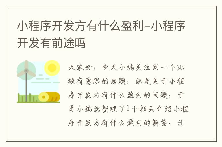 小程序开发方有什么盈利-小程序开发有前途吗