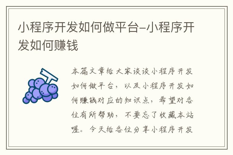 小程序开发如何做平台-小程序开发如何赚钱