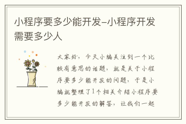 小程序要多少能开发-小程序开发需要多少人