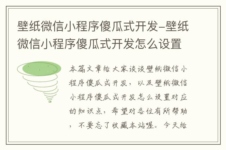 壁纸微信小程序傻瓜式开发-壁纸微信小程序傻瓜式开发怎么设置