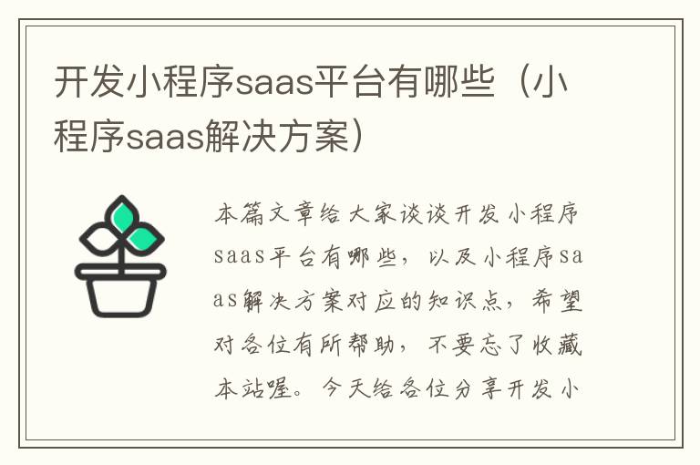 开发小程序saas平台有哪些(小程序saas解决方案)