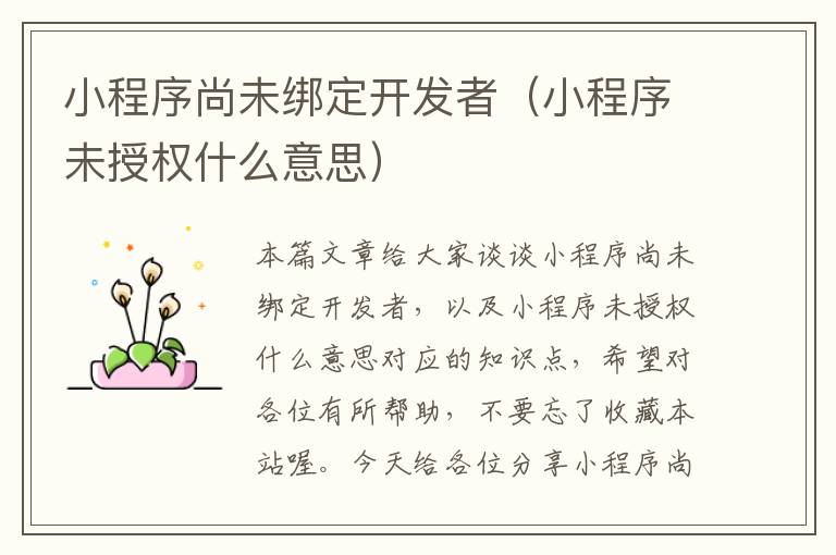 小程序尚未绑定开发者(小程序未授权什么意思)