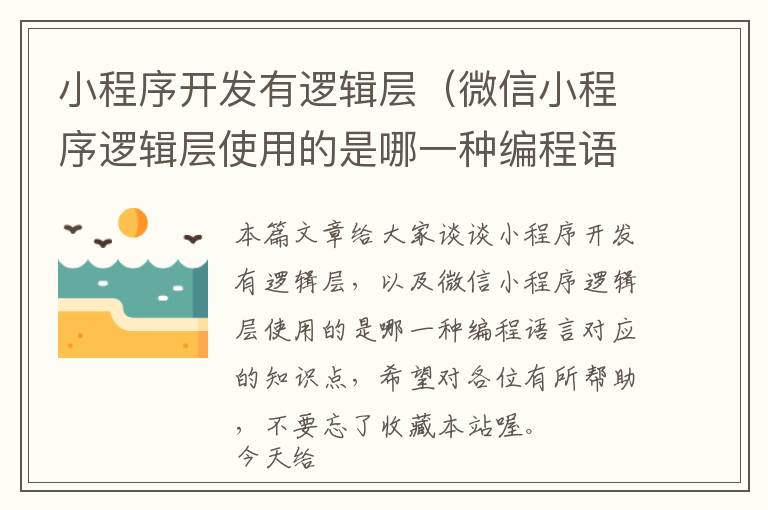 小程序开发有逻辑层(微信小程序逻辑层使用的是哪一种编程语言)