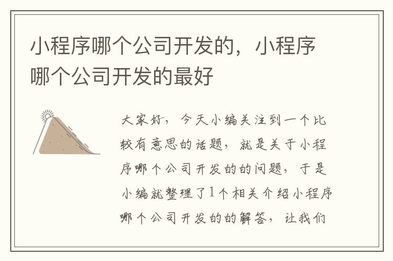 小程序哪个公司开发的,小程序哪个公司开发的最好