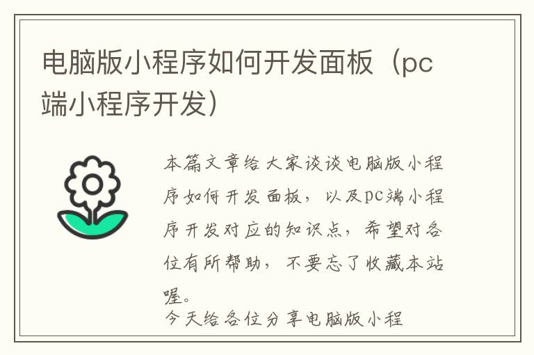 电脑版小程序如何开发面板(pc端小程序开发)