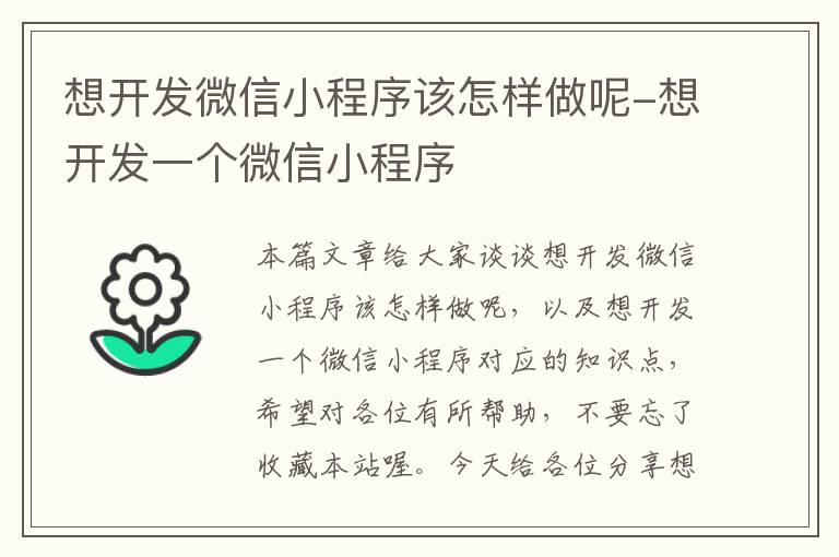想开发微信小程序该怎样做呢-想开发一个微信小程序