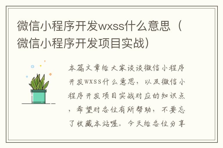 微信小程序开发wxss什么意思(微信小程序开发项目实战)