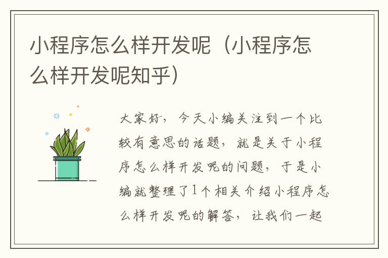 小程序怎么样开发呢(小程序怎么样开发呢知乎)