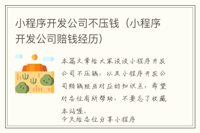 小程序开发公司不压钱(小程序开发公司赔钱经历)