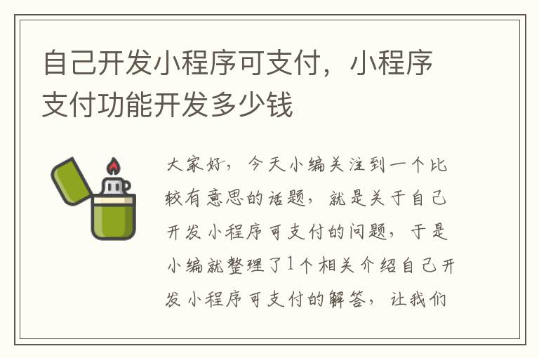 自己开发小程序可支付,小程序支付功能开发多少钱